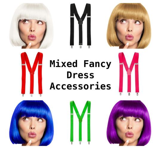 One Off Job Lot of 59 Mixed Fancy Dress Accessories - Suspenders & Wigs