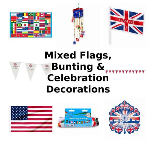 One Off Job Lot of 40 Mixed Flags, Bunting & Celebration Decorations