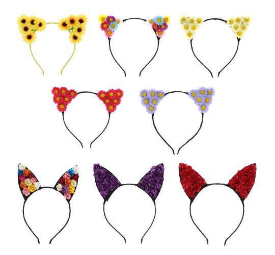 1000 Assorted Flower Cat Ear Headbands