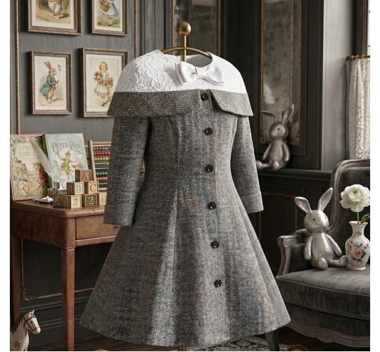 Vintage Style Baby Girl Wool Party Dress, A-Line Mini (4-7Y)