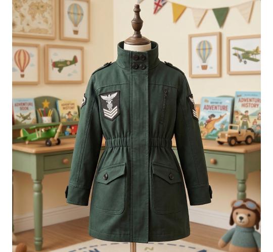 Girls Green Trench Coat Vintage Cotton Rain Jacket Kids Clothing Spring Autumn 3-5Y