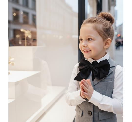 Girls Vintage Waistcoat Vest Oversized Bowtie Golden Back Chic Kids Clothing Top 3-10Y