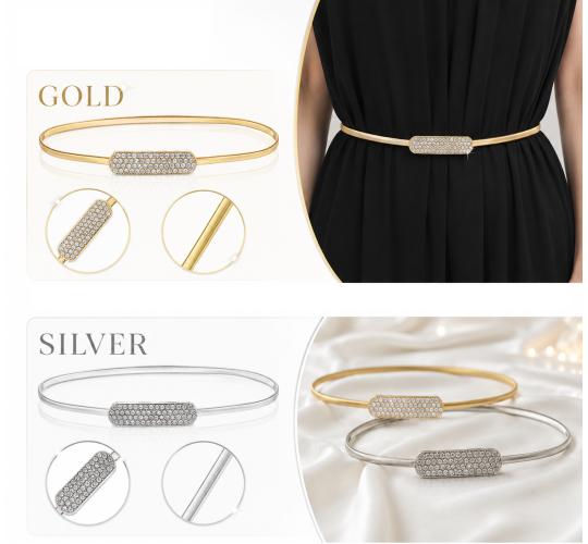 100 Stretch Belts Mixed Sizes Silver & Gold Assorted Women's Fashion Waist Belts Wholesale Bulk Pack