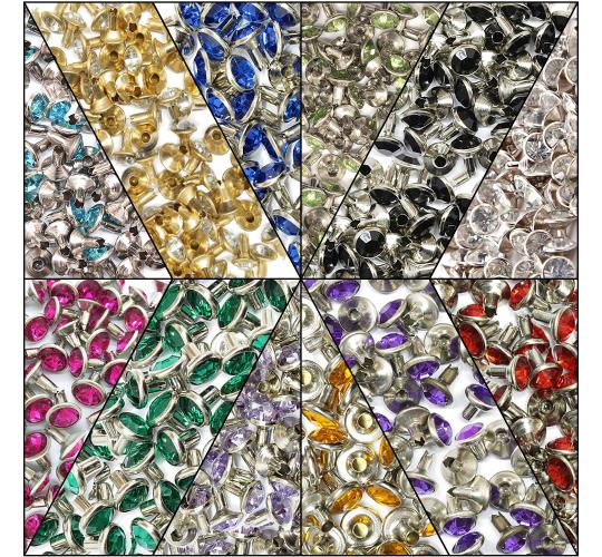 500 Diamante Rivets 10mm Assorted Colours Crystal Studs Leather Craft DIY Repair Embellishment Pack