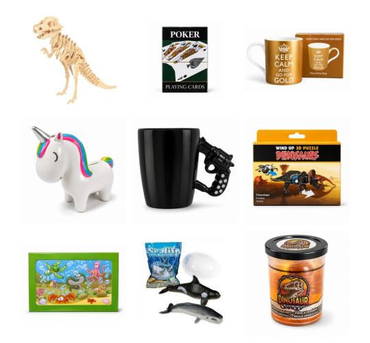 One Off Job Lot of 120 Mixed Novelty Gifts - Toys, Mugs & Games