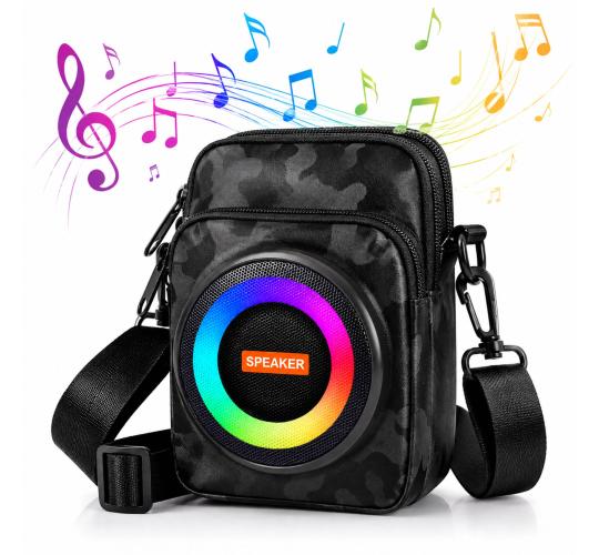 10pcs-Portable Bluetooth Speaker Crossbody Bag with RGB Lights, Power Bank, FM Radio & USB/TF Player Waterproof Outdoor Travel Shoulder Bag|GCBT052|UK