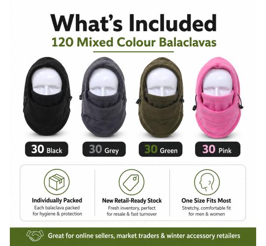 120x Fleece Balaclava Winter Face Mask Neck Warmer Ski Thermal Hood Job Lot