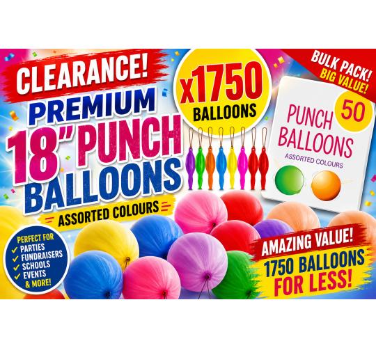 18" Punch Balloons – High Quality 8g | Wholesale Pack – 35 Bags of 50 (1,750 Balloons)