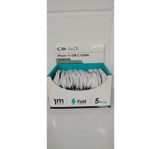 200 x 1 Metre Lightning to C  charging Cables (20 per box) (200 cables in total)
