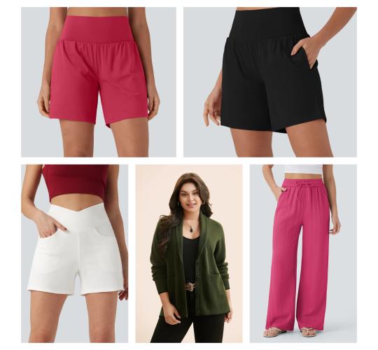 One Off Job Lot of 16 Mixed Halara and Bloomchic Pants, Cardigans, and Shorts