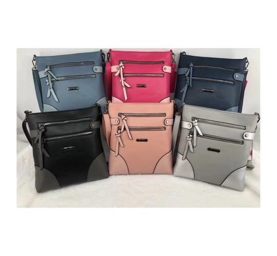 Mix 35 pcs Various Colours -Soft PU Leather Flat Two-toned Pewter Hardware Cross Body Bag