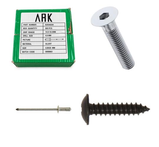 One Off Joblot of 12 ARK Rivets, Self Tapping & Socket Countersunk Screws
