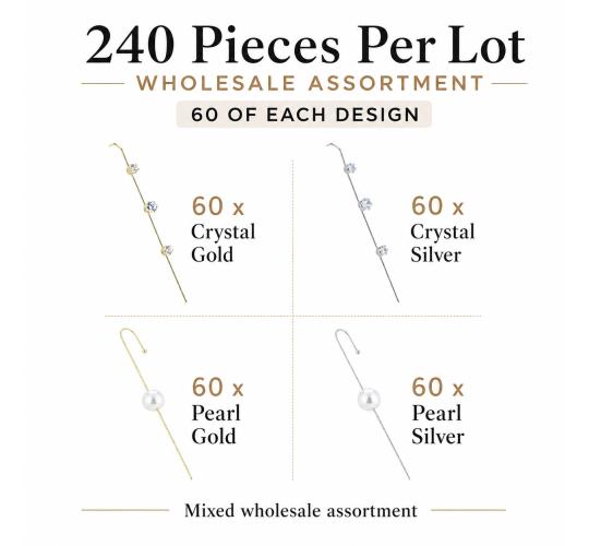 240x Ear Wrap Crawler Earrings Wholesale Job Lot - 60 Each of 4 Designs Gold Silver