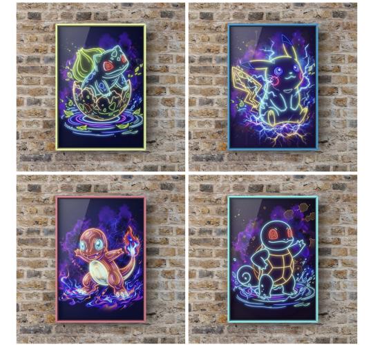 A4 Pokemon Art Print Neon 