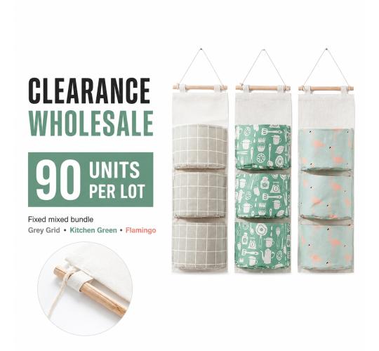 90x Hanging Wall Pocket Storage Organisers Wholesale Clearance Job Lot – 30 Each of 3 Designs