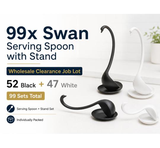 99x Swan Serving Spoons with Stands Wholesale Clearance Job Lot Black White