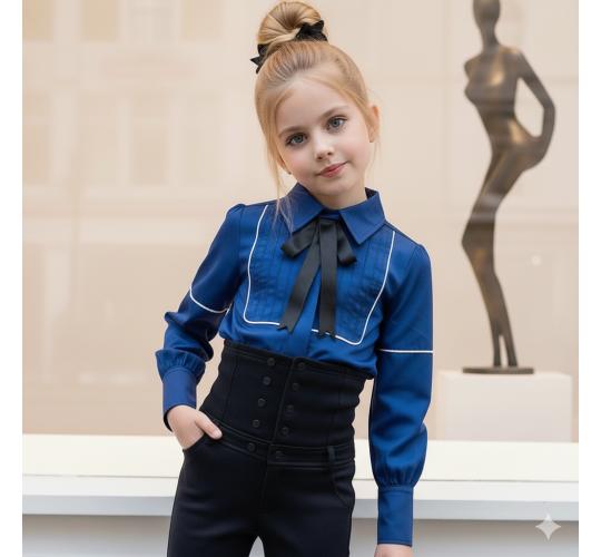 Girls Vintage Cotton Blouse Bow Long Sleeve Shirt Kids School Top 4-12Y