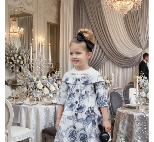Girls Floral Off Shoulder Party Dress Elegant Vintage Print Outfit for Ages 1-7 Years