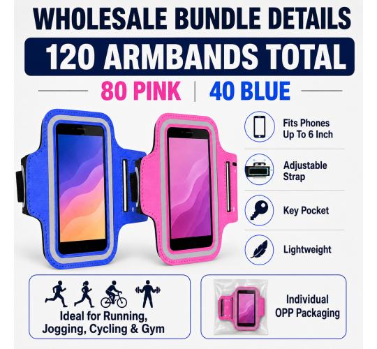 Wholesale Job Lot 120 Running Sports Phone Armbands Pink Blue Smartphones Under 6"
