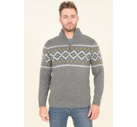One Off Job Lot of 1 Brakeburn Men's Grey Fairisle Quarter Zip Jumper (L)