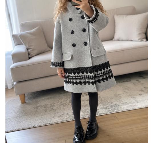 Girls Grey Princess Coat Vintage Wool Blend Doll Style Jacket 2-5 Years New