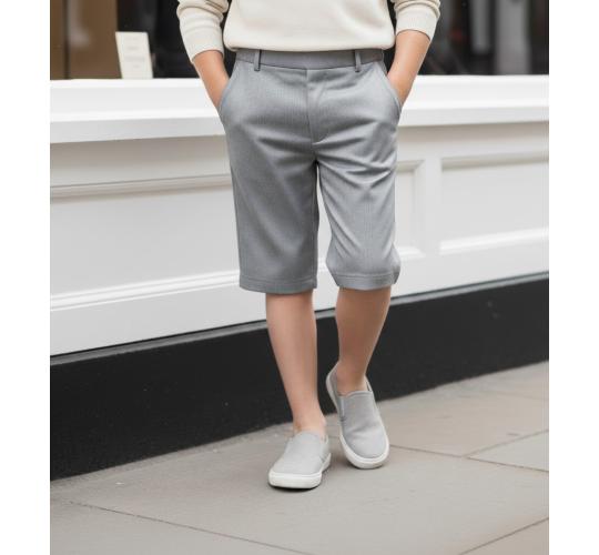 Boys Summer Casual Formal pants Grey Smart Tailored Shorts Elastic Waist 4-9Y