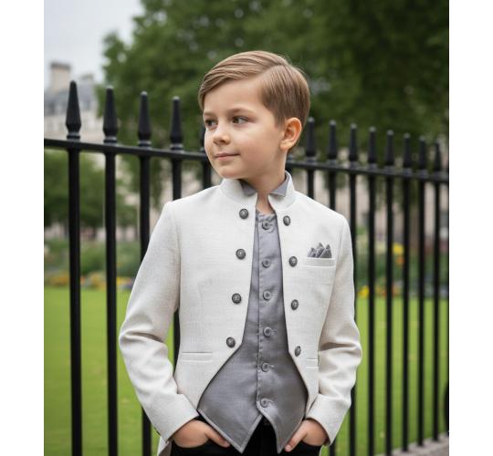 Boys White Satin Formal Party Jacket Slim Fit Tuxedo Blazer Jacquard 4-7 Year