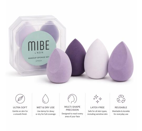 Makeup Sponge Set (4 Pack) – Ultra Soft Beauty Blender Sponges for Foundation, Concealer & Powder – Reusable, Latex-Free, Flawless Blending for Al