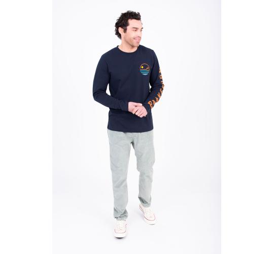 3 x Brakeburn Men's Navy Wilderness Long Sleeve Tees | SS22