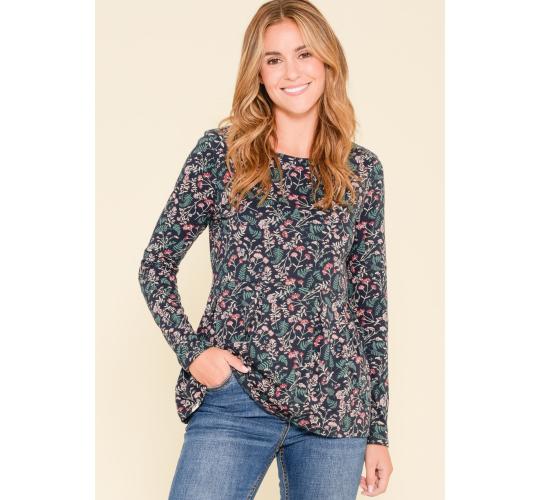 3 x Brakeburn Women's Navy Winter Botanical Long Sleeve Tops | AW21