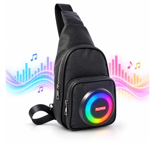 10pc Portable Bluetooth Speaker Crossbody Sling Bag with RGB Lights, Power Bank, FM Radio & USB/TF Player|GCBT058