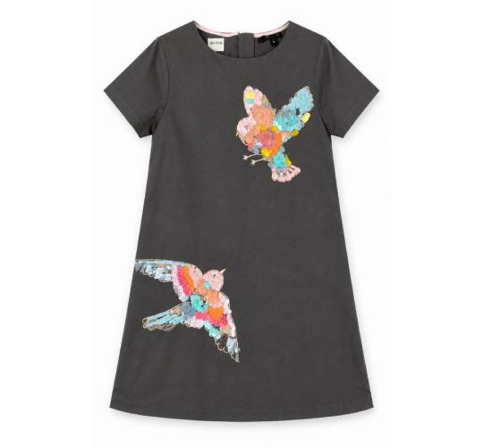 One Off Job Lot of 13 Ex-Chainstore Girls Grey Sequin Bird Dresses – Ages 4-10