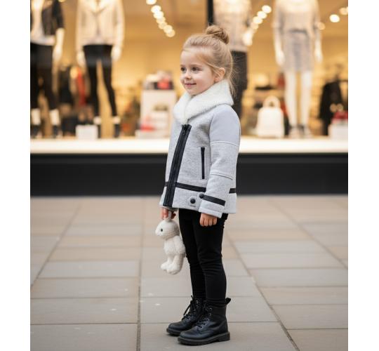 Girls Wool Winter Coat Faux Fur Collar Warm Padded Jacket 2-5Y