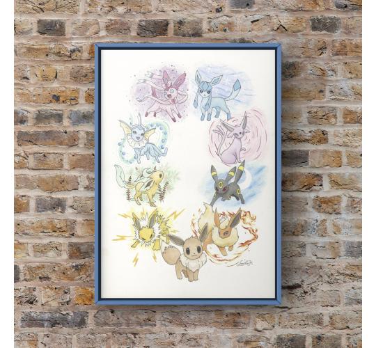 A4 Eeveelution Art Print - Pokemon - 10 Pack Individually Packaged & Ready for Retail