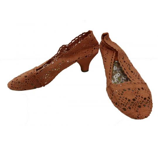 Joblot of 10 Ladies Small Wanna Brown Lace Heeled Loafers (T601)