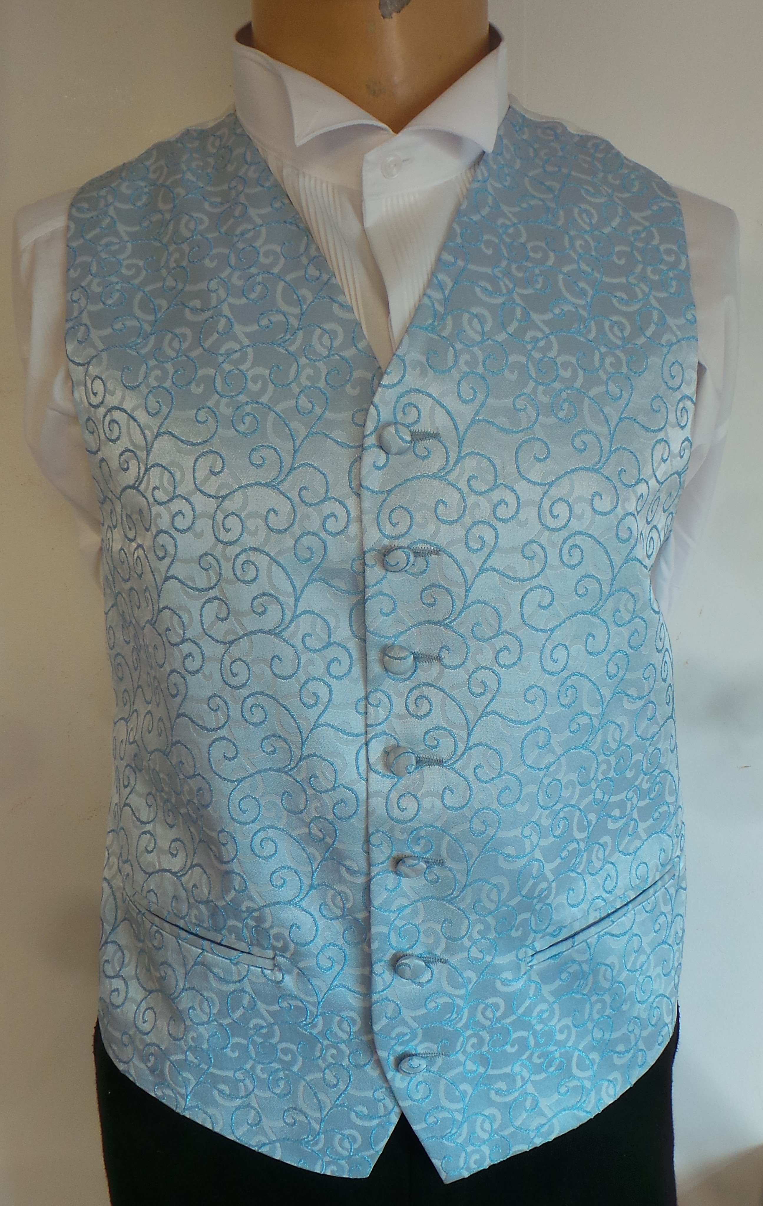 Wholesale Joblot of 10 Mens Blue Swirl Waistcoats With Accessories