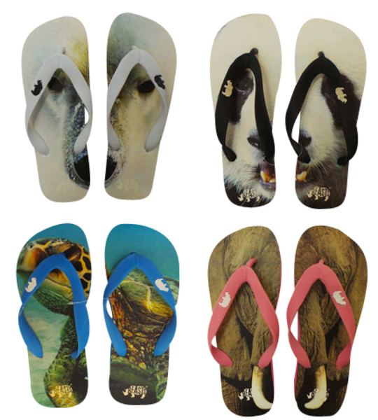 Joblot of 100 Beasts Mens & Womens Endangered Animals Flip Flops