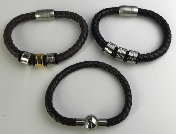 Wholesale Joblot of 10 Unisex Braided Leather Bracelets 3 Styles