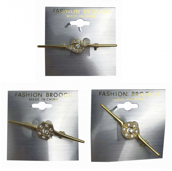 Wholesale Joblot of 117 Mixed Gold Coloured Brooch Pins With Crystals