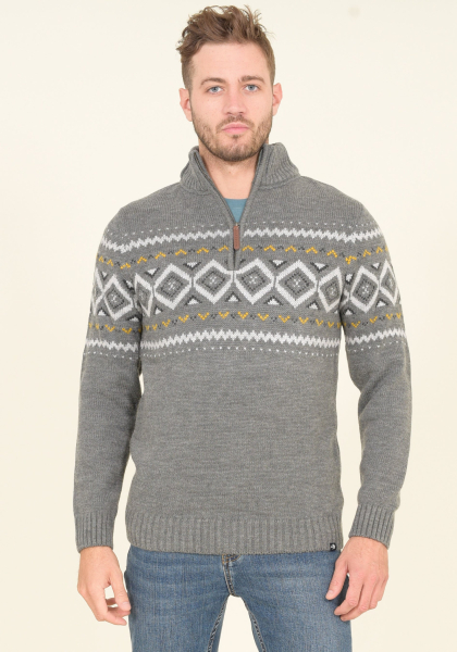 Brakeburn men's grey Fairisle quarter-zip jumper
