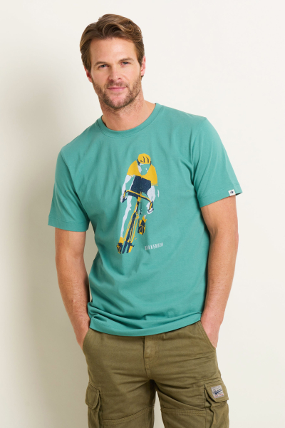 Brakeburn green Cyclist T-shirt on model