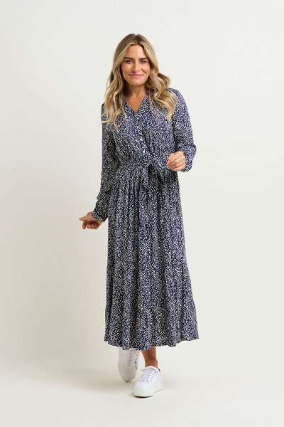 Brakeburn navy Flowing Spots maxi shirt dress front