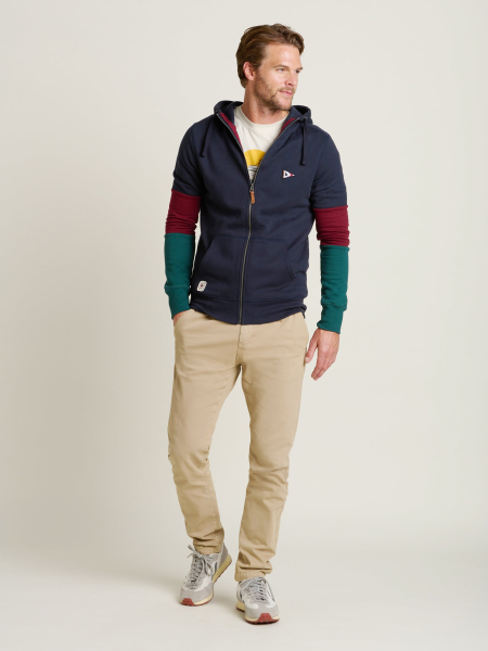 Brakeburn Navy Colour Block Zip Through Hoodie AW24