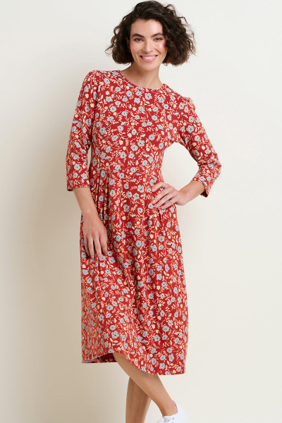 Brakeburn Red & Blue Poppy Midi Dress AW23