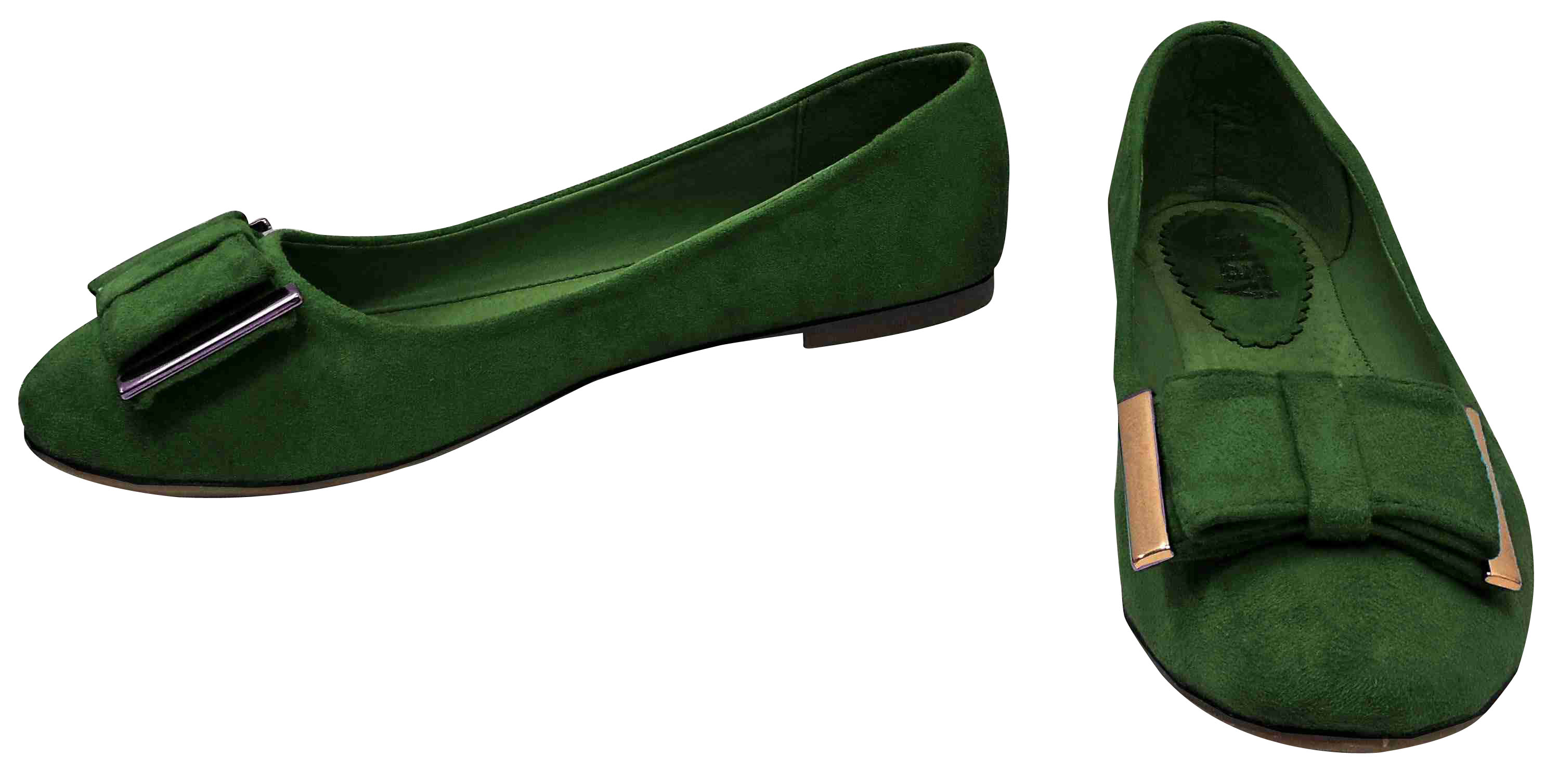 ... Ladies Footwear â€º Joblot of 10 Womens Green Suedette Flat Shoes 2101