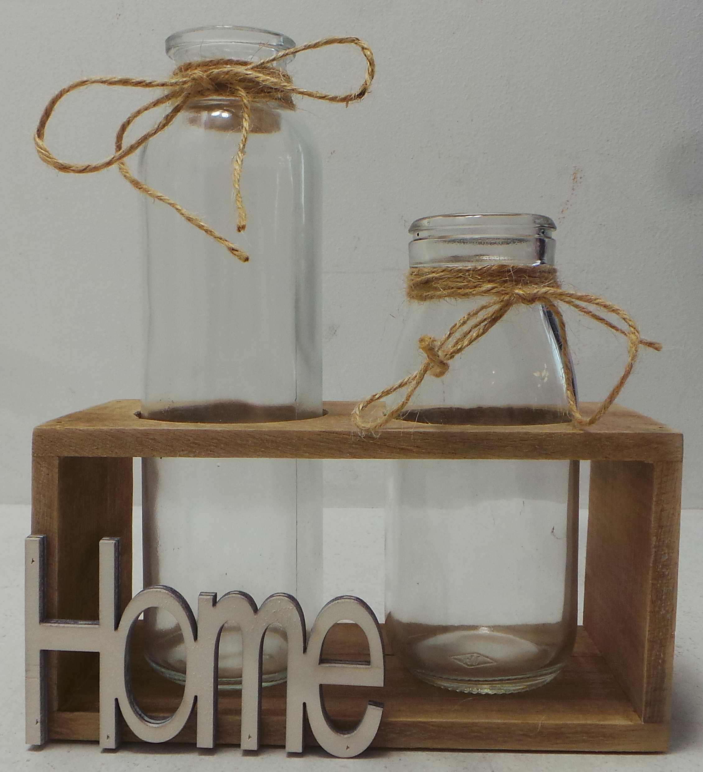 Wholesale Of 12 Rustic Home Double Milk Bottle Vases In Wooden Holder
