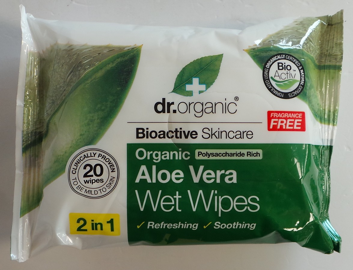 Joblot of 96 Packs Dr Organic Aloe Vera Wet Wipes (20 Wipes in Each)