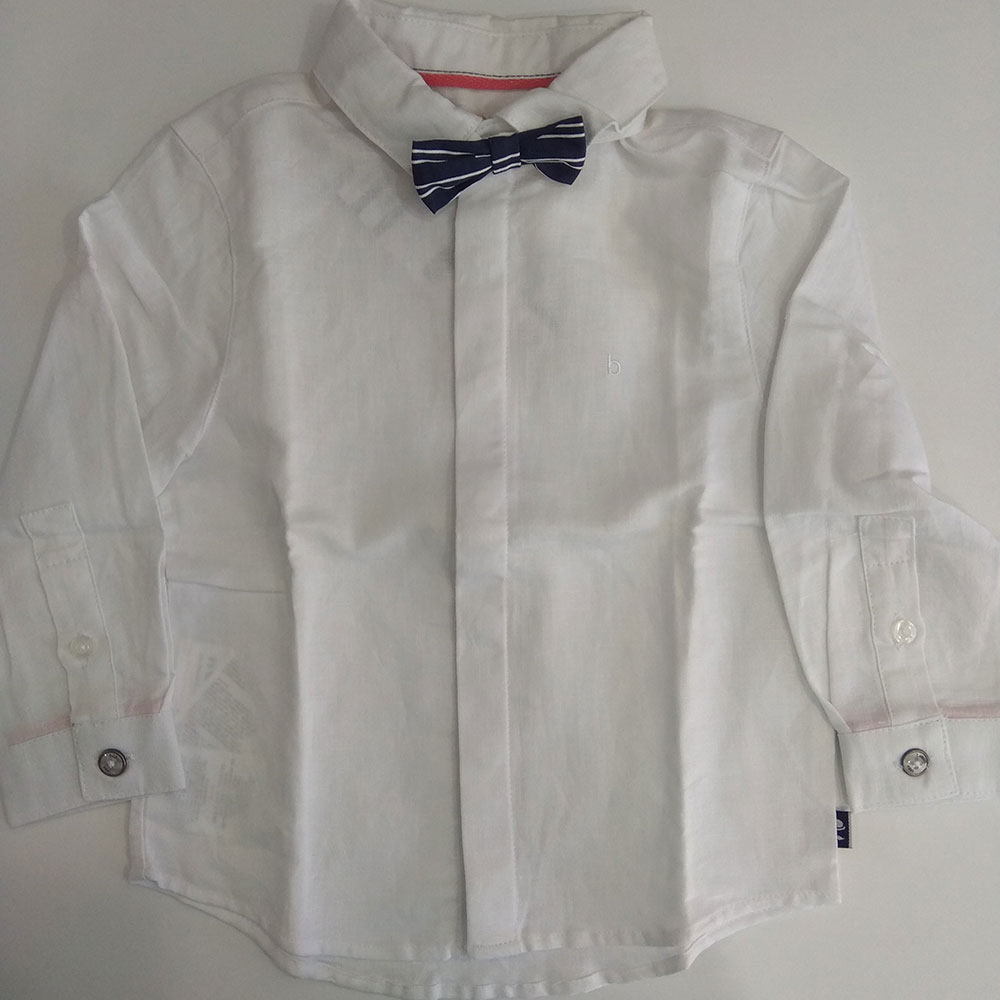 Joblot of 6 Boboli Boys White Dress Shirts with Navy Striped Bow Tie