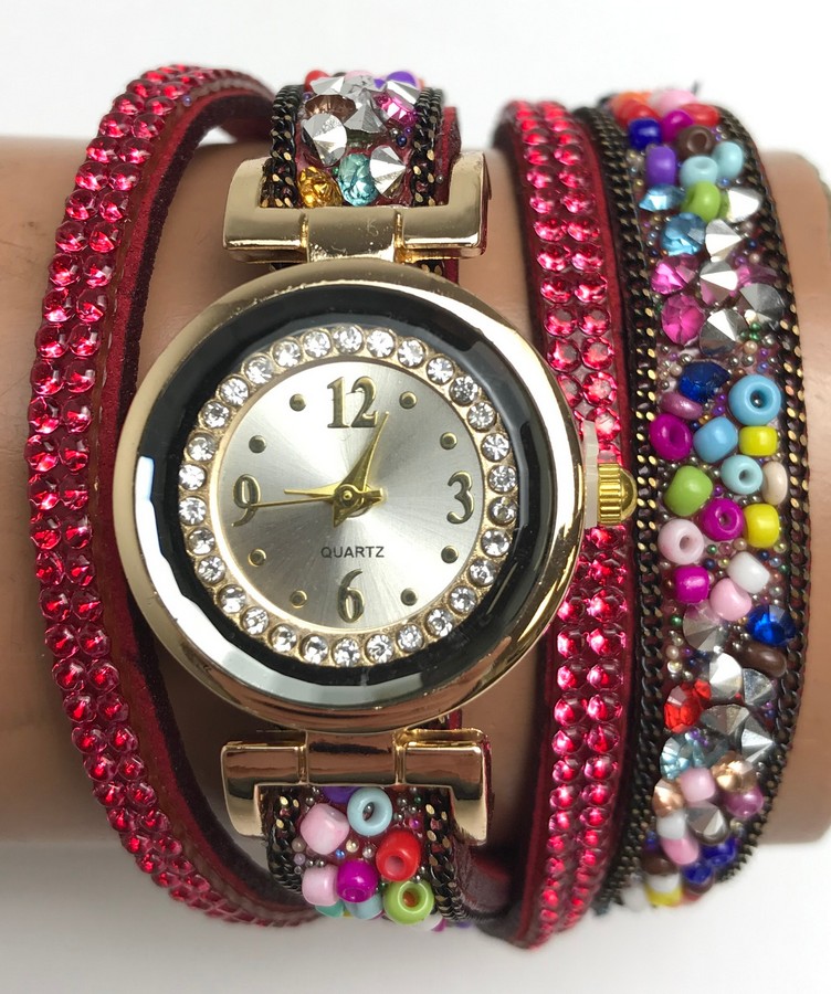 Joblot of 10 Ladies MultiBead Wrap Strap Watches Various Colours