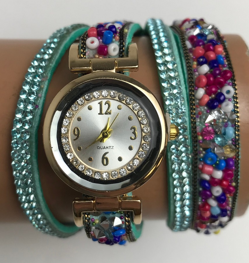 Joblot of 10 Ladies MultiBead Wrap Strap Watches Various Colours